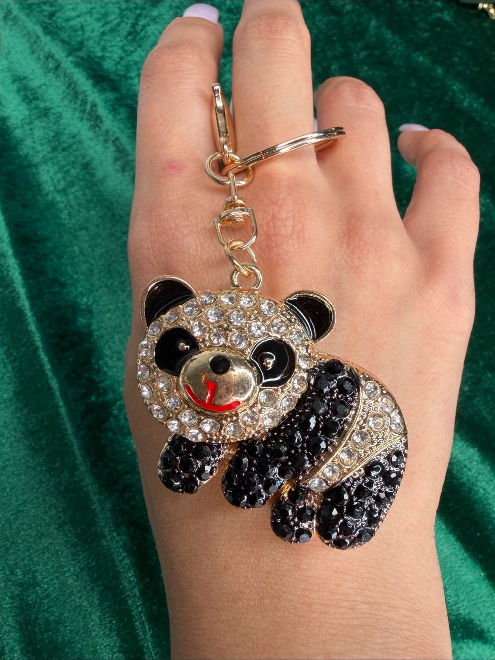 Gold and Black Panda Crystal Keychain Charm - Women Jewelry